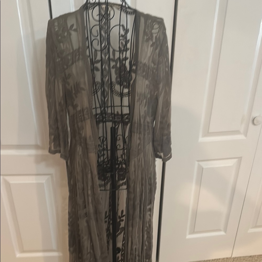 Easel Sheer Black Floral Long Sleeve Coat